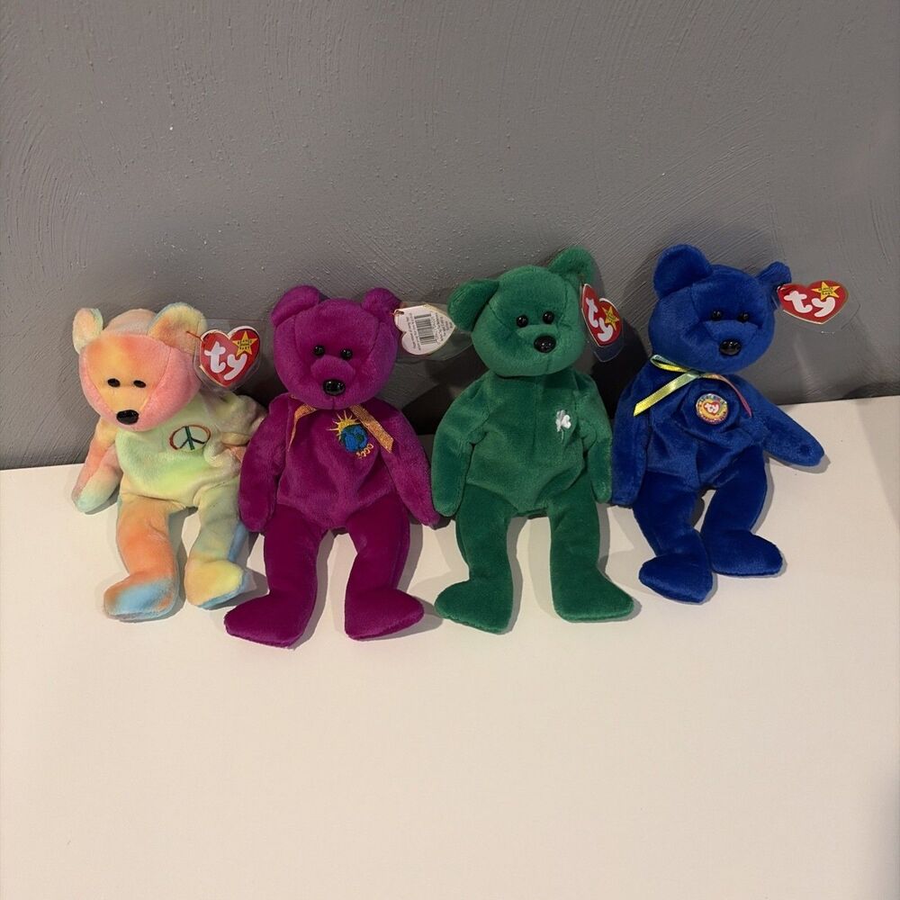 Ty Beanie Baby Bear Lot Of 4 Peace, Millenium, Erin, Clubby